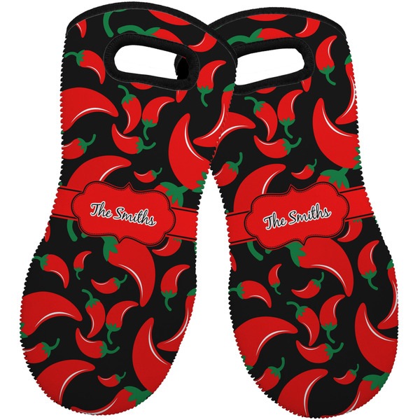 Custom Chili Peppers Neoprene Oven Mitts - Set of 2 w/ Name or Text