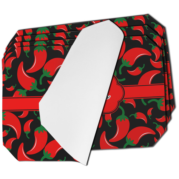 Custom Chili Peppers Dining Table Mat - Octagon - Set of 4 (Single-Sided) w/ Name or Text
