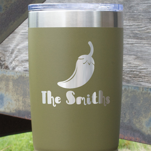 Chili Peppers Olive Polar Camel Tumbler - 20oz - Close Up