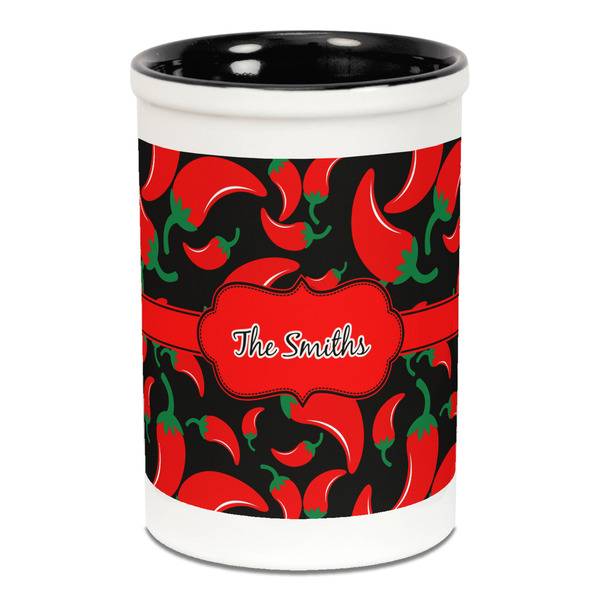 Custom Chili Peppers Ceramic Pencil Holders - Black