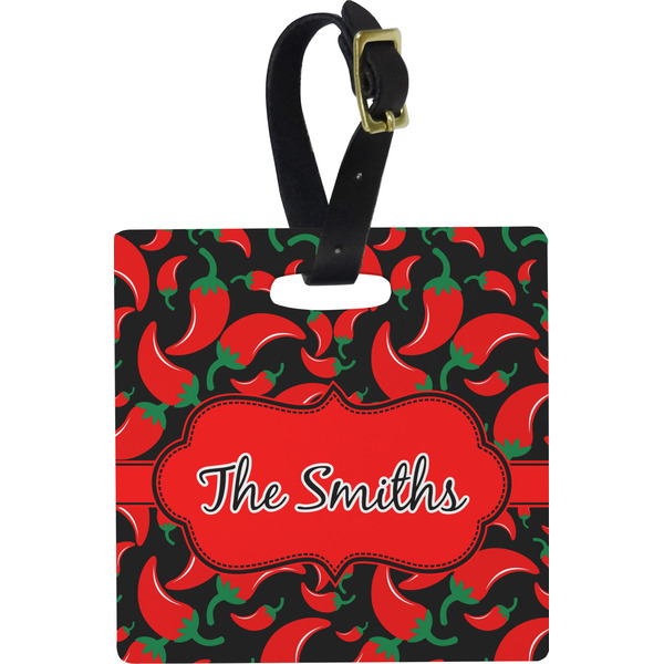 Custom Chili Peppers Plastic Luggage Tag - Square w/ Name or Text