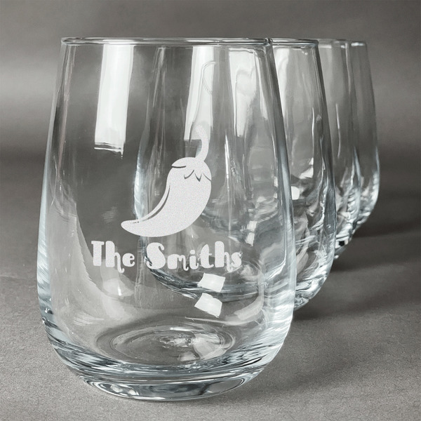 Custom Chili Peppers Stemless Wine Glasses (Set of 4) (Personalized)