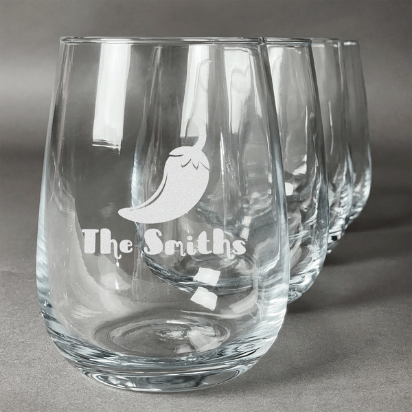 Custom Chili Peppers Stemless Wine Glasses (Set of 4) (Personalized)