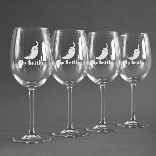 Chili Peppers Personalized Wine Glasses (Set of 4)