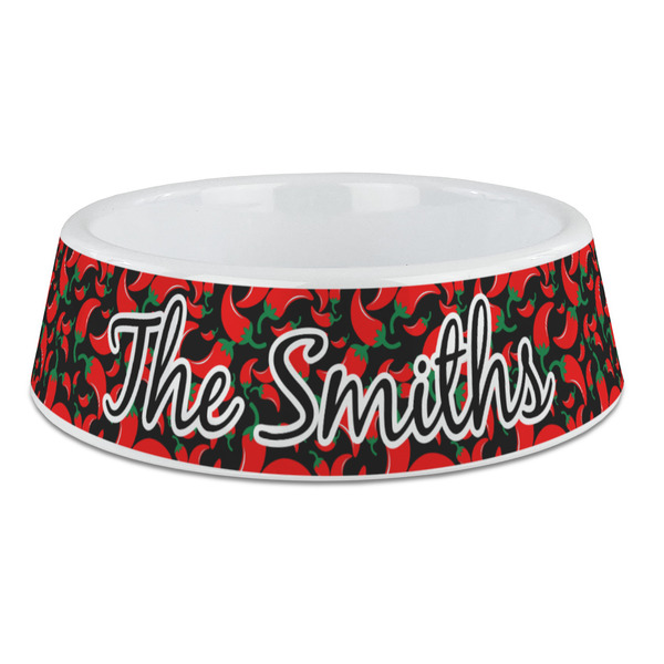 Custom Chili Peppers Plastic Dog Bowl - Large (Personalized)