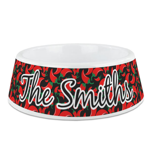 Custom Chili Peppers Plastic Dog Bowl - Medium (Personalized)