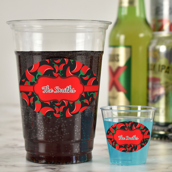 Chili Peppers Plastic Shot Glasses - In Context