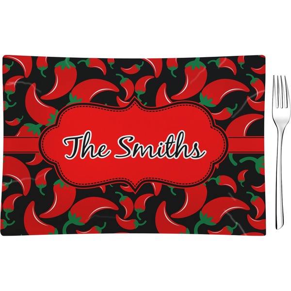Custom Chili Peppers Rectangular Glass Appetizer / Dessert Plate - Single or Set (Personalized)