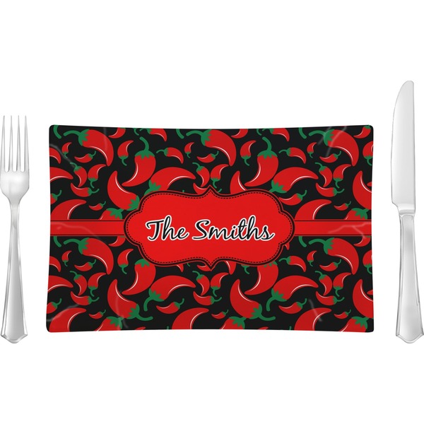 Custom Chili Peppers Rectangular Glass Lunch / Dinner Plate - Single or Set (Personalized)