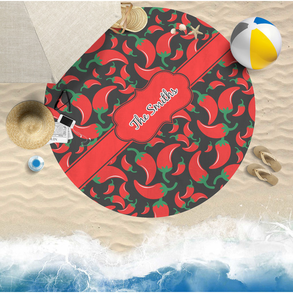 Chili Peppers Round Beach Towel Lifestyle