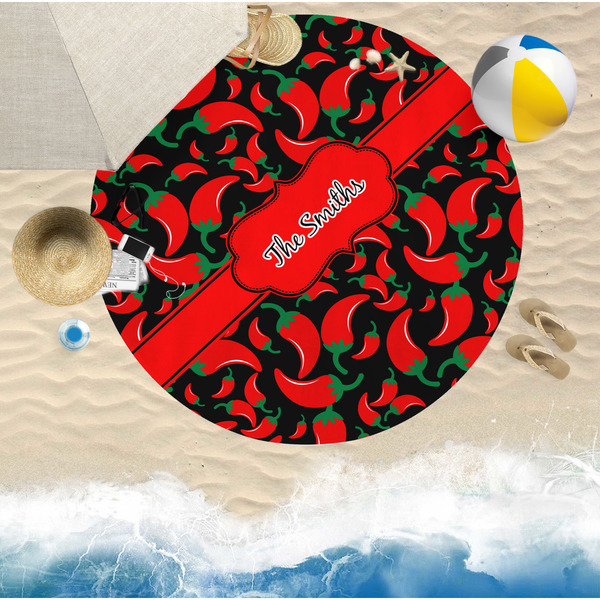 Chili Peppers Round Beach Towel Lifestyle