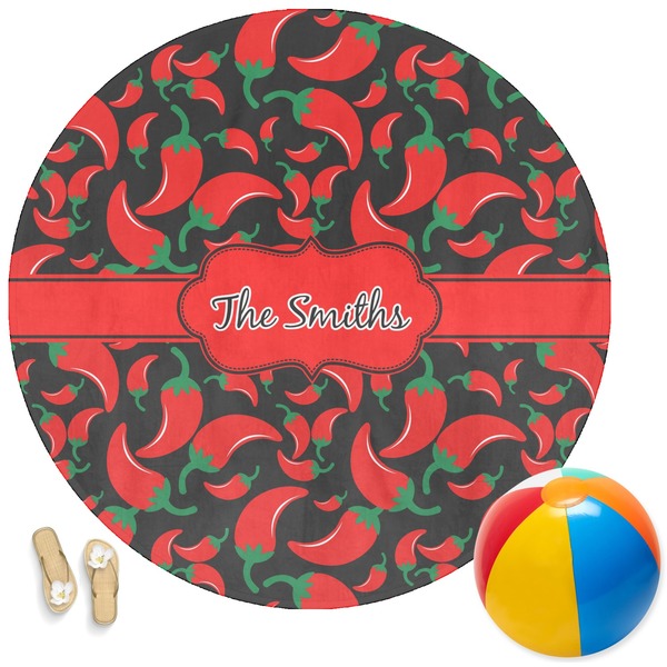 Custom Chili Peppers Round Beach Towel (Personalized)