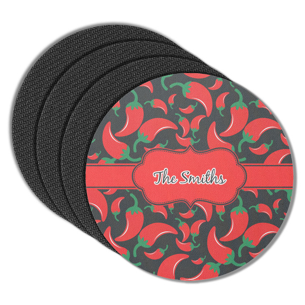 Custom Chili Peppers Round Rubber Backed Coasters - Set of 4 (Personalized)