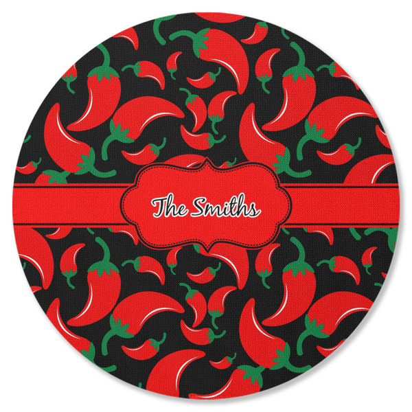 Custom Chili Peppers Round Rubber Backed Coaster (Personalized)