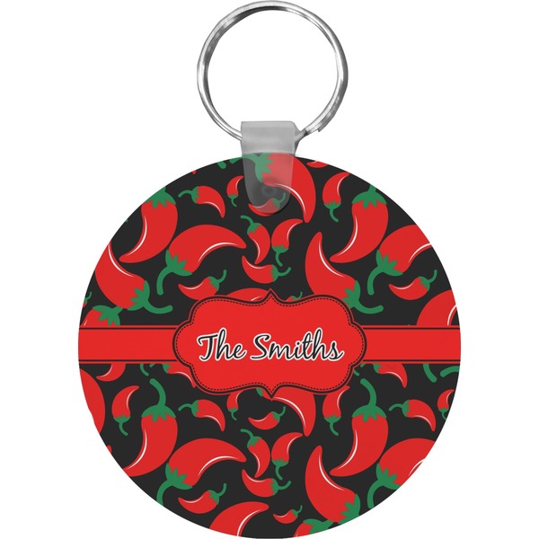 Custom Chili Peppers Round Plastic Keychain (Personalized)