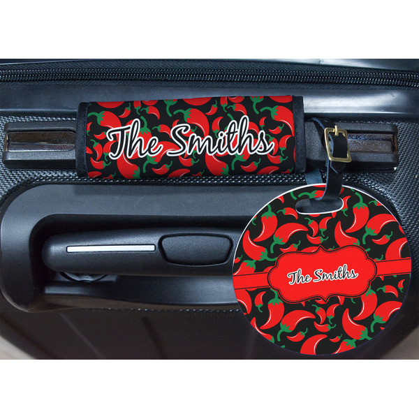 Chili Peppers Round Luggage Tag & Handle Wrap - In Context