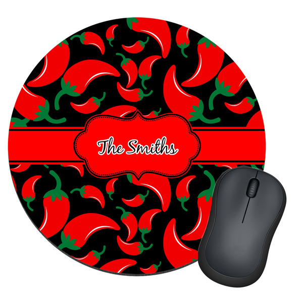 Custom Chili Peppers Round Mouse Pad (Personalized)