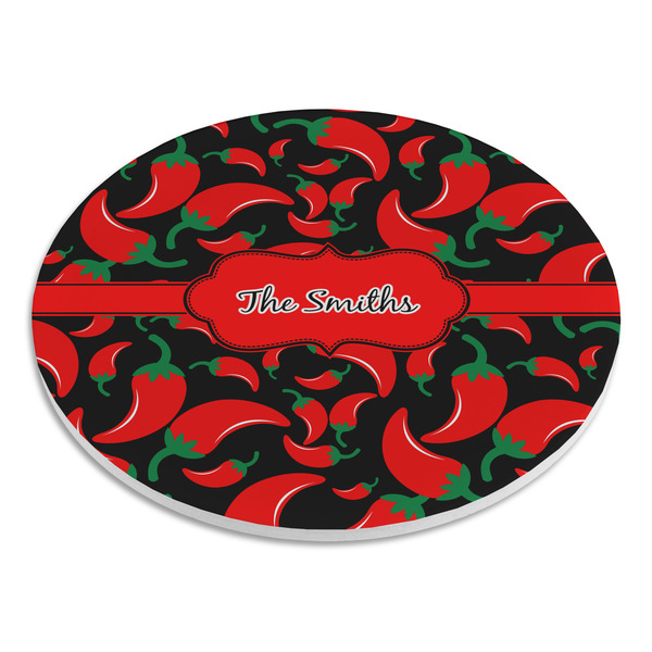 Chili Peppers Round Stone Trivet - Angle View