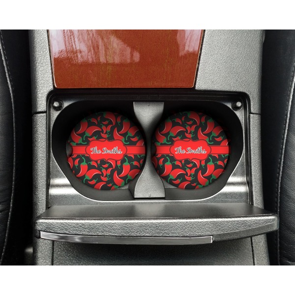 Chili Peppers Sandstone Car Coaster - In Cup Holder