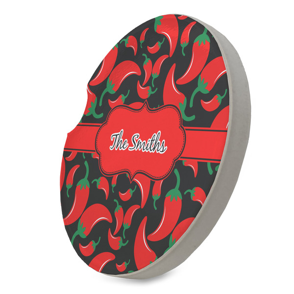 Chili Peppers Sandstone Car Coaster - STANDING ANGLE