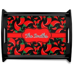 Chili Peppers Black Wooden Tray - Large (Personalized)