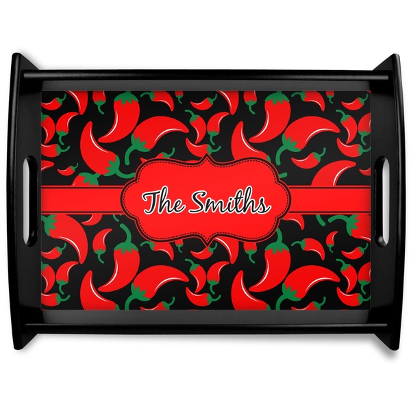Custom Chili Peppers Black Wooden Tray - Large (Personalized)