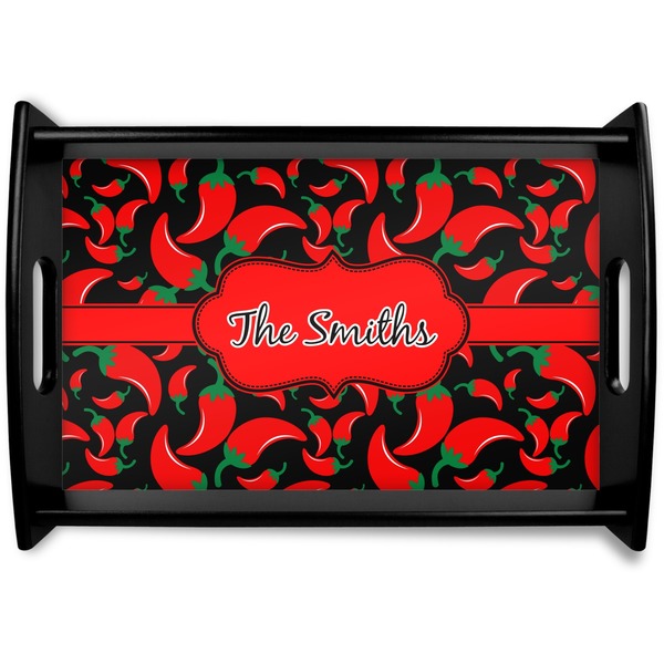 Custom Chili Peppers Black Wooden Tray - Small (Personalized)