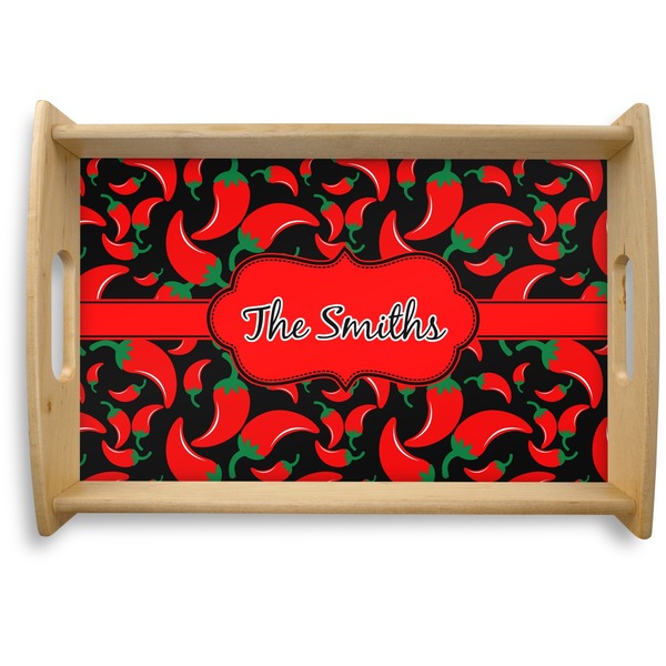 Custom Chili Peppers Natural Wooden Tray - Small (Personalized)