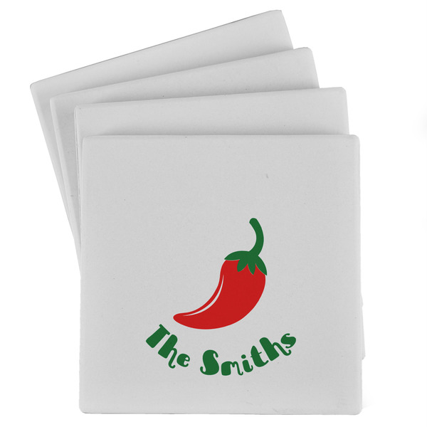 Custom Chili Peppers Absorbent Stone Coasters - Set of 4 (Personalized)