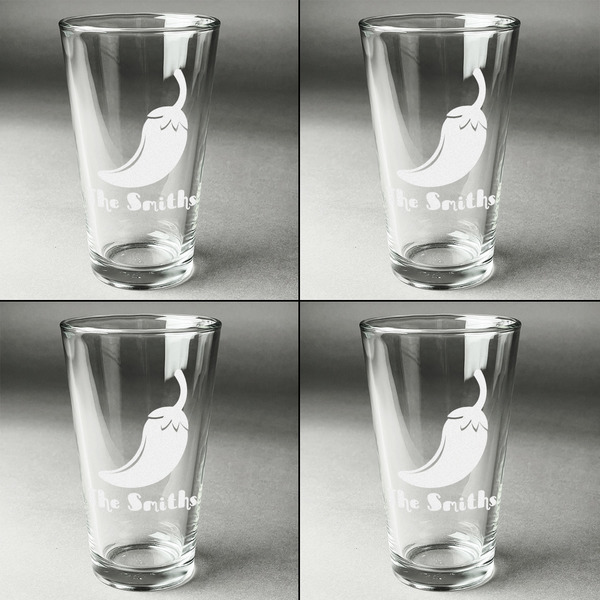 Chili Peppers Set of Four Engraved Beer Glasses - Individual View