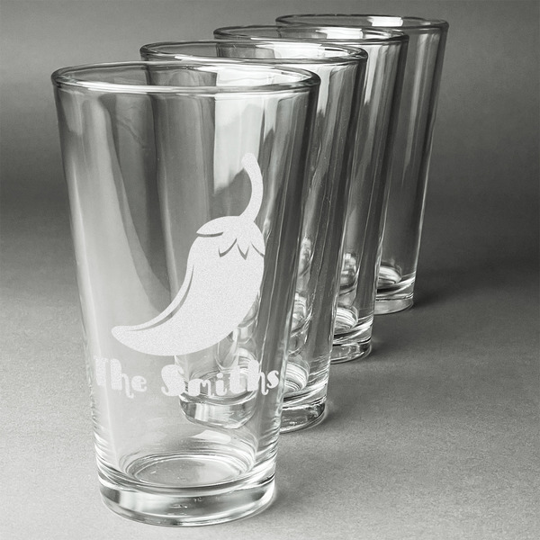 Custom Chili Peppers Pint Glasses - Engraved (Set of 4) (Personalized)