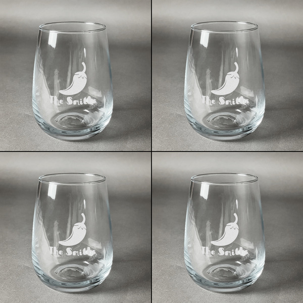 Chili Peppers Set of Four Personalized Stemless Wineglasses (Approval)