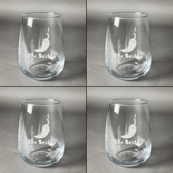 Chili Peppers Set of Four Personalized Stemless Wineglasses (Approval)