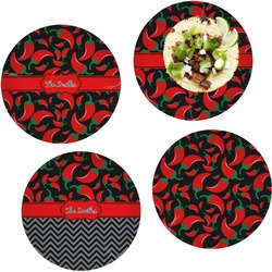 Chili Peppers Set of 4 Glass Lunch / Dinner Plate 10" (Personalized)