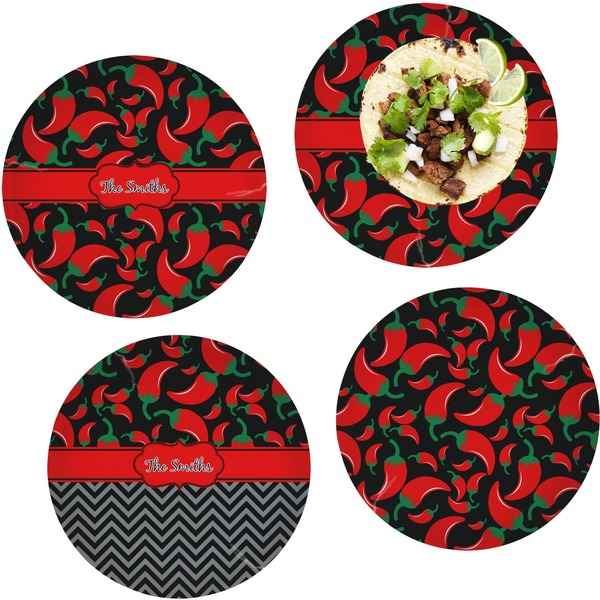 Custom Chili Peppers Set of 4 Glass Lunch / Dinner Plate 10" (Personalized)