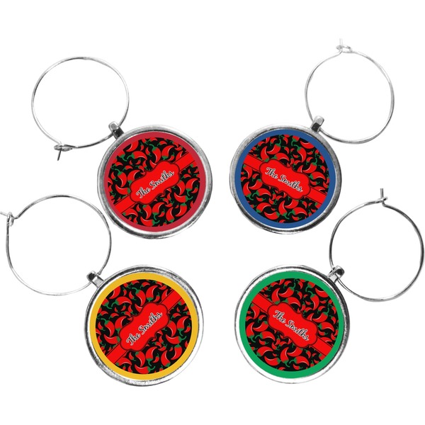Custom Chili Peppers Wine Charms (Set of 4) (Personalized)