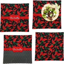 Chili Peppers Set of 4 Glass Square Lunch / Dinner Plate 9.5" (Personalized)