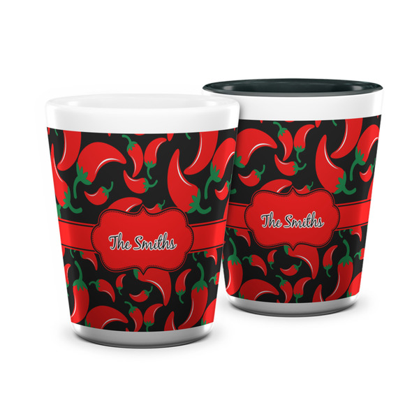 Custom Chili Peppers Ceramic Shot Glass - 1.5 oz (Personalized)