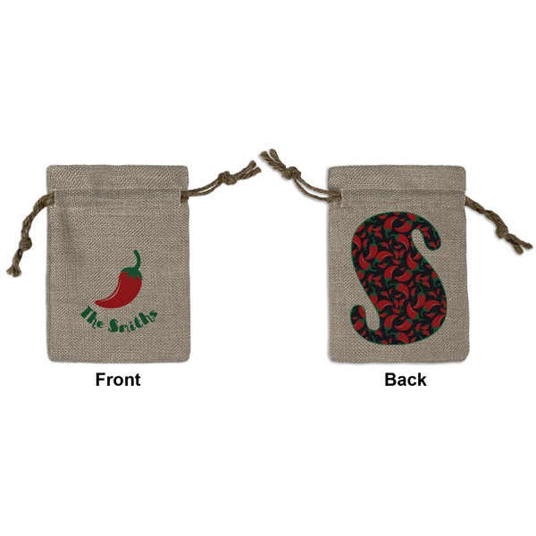 Custom Chili Peppers Small Burlap Gift Bag - Front & Back (Personalized)