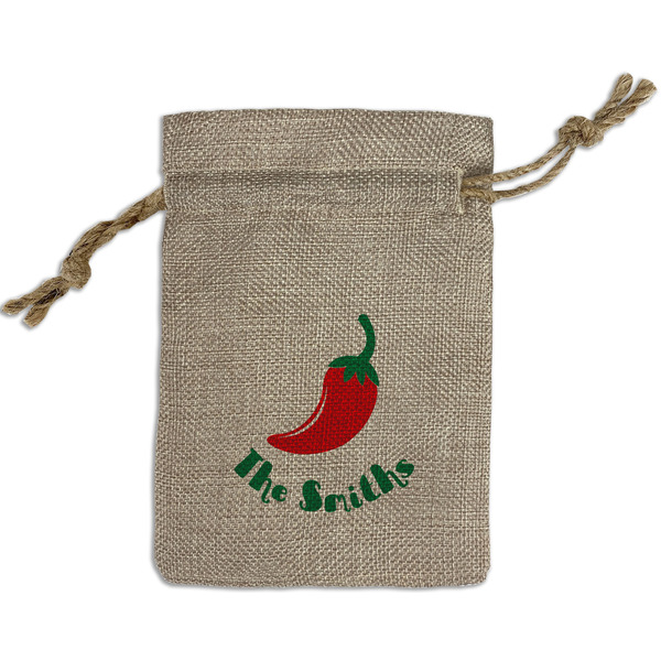 Custom Chili Peppers Small Burlap Gift Bag - Front (Personalized)