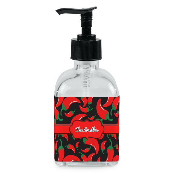 Custom Chili Peppers Glass Soap & Lotion Bottle - Single Bottle (Personalized)