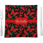 Chili Peppers 9.5" Glass Square Lunch / Dinner Plate- Single or Set of 4 (Personalized)