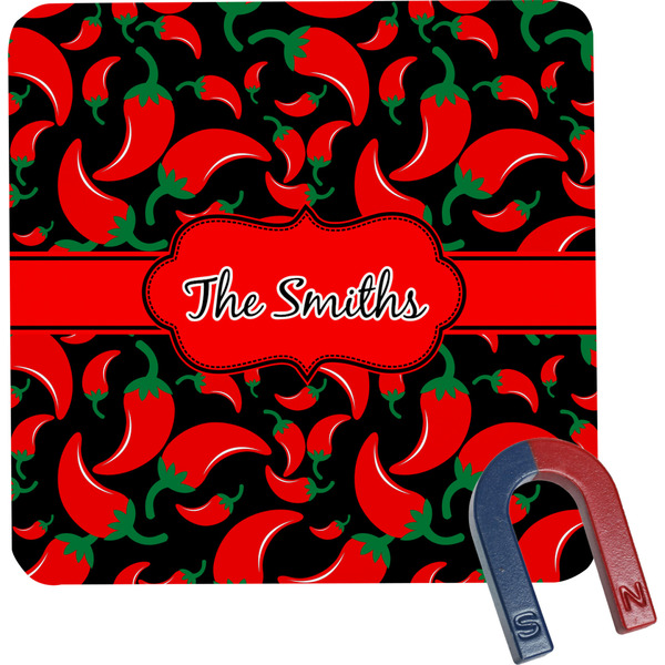 Custom Chili Peppers Square Fridge Magnet (Personalized)