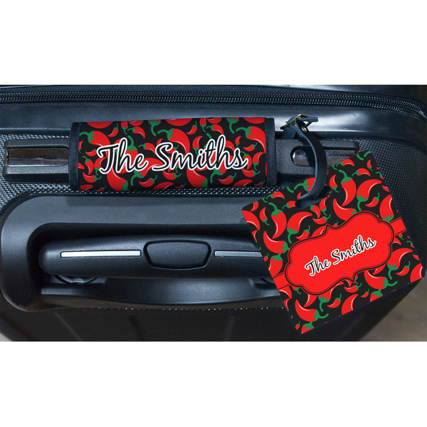 Chili Peppers Square Luggage Tag & Handle Wrap - In Context