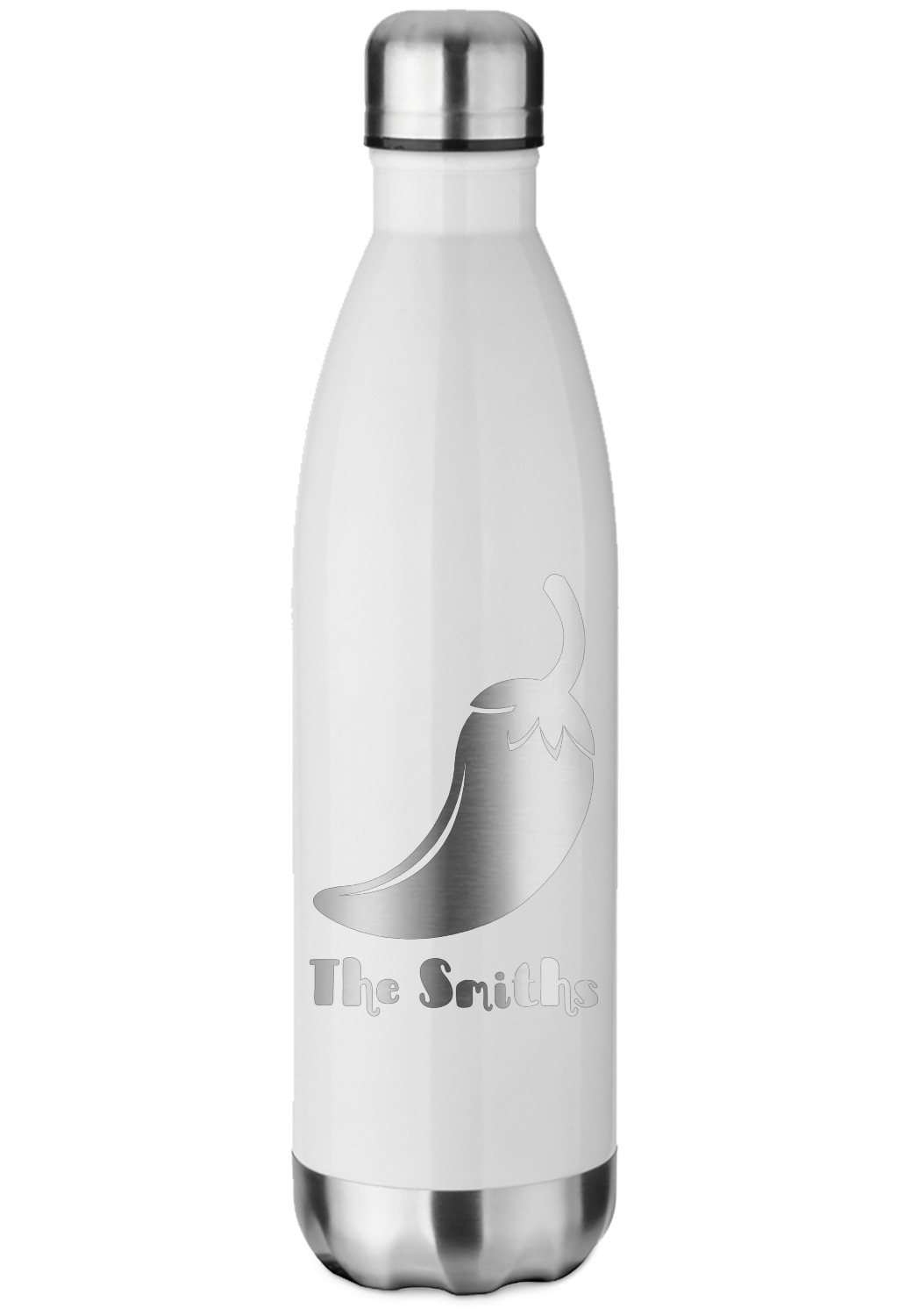 Chili Peppers White Water Bottle 26 oz. Stainless Steel Engraved
