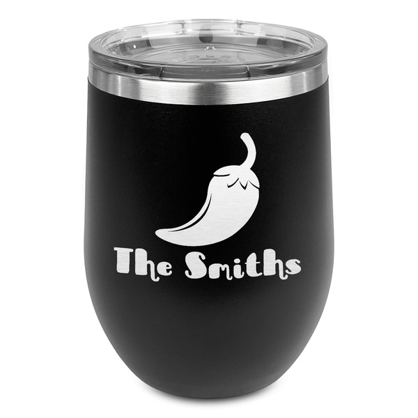 Custom Chili Peppers Stemless Stainless Steel Wine Tumbler - Black - Double Sided (Personalized)