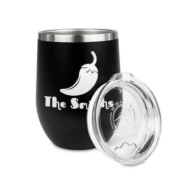 Chili Peppers Stainless Wine Tumblers - Black - Single Sided - Alt View