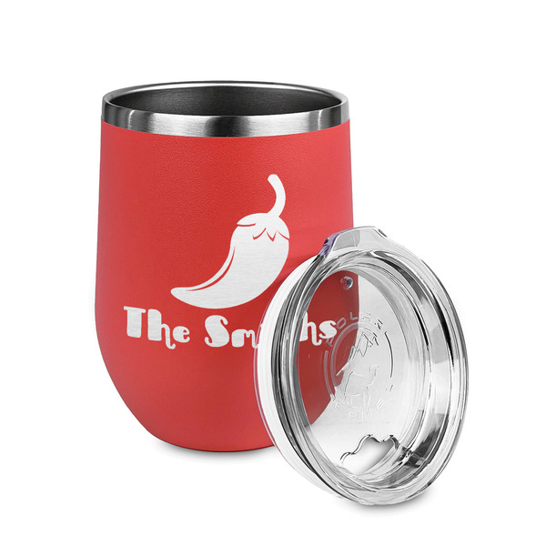 Chili Peppers Stainless Wine Tumblers - Coral - Double Sided - Alt View