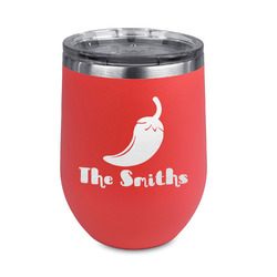 Chili Peppers Stemless Stainless Steel Wine Tumbler - Coral - Double Sided (Personalized)