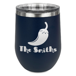 Chili Peppers Stemless Stainless Steel Wine Tumbler - Navy - Double Sided (Personalized)